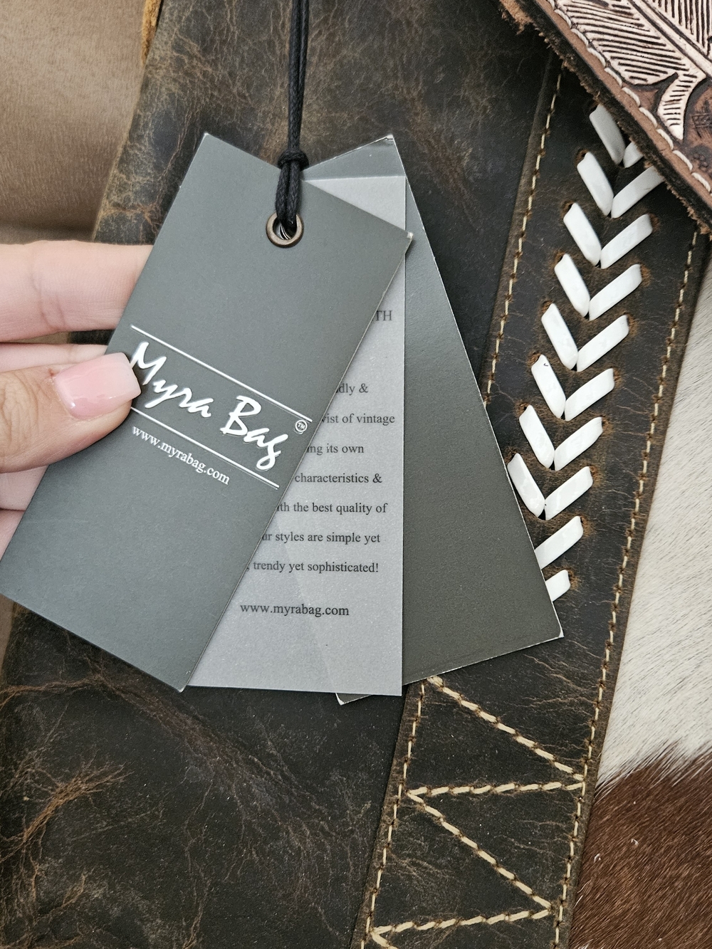 NWT Myra Bag Genuine Cowhide & Tooled Leather Western Shoulder Bag - Picture 2 of 6